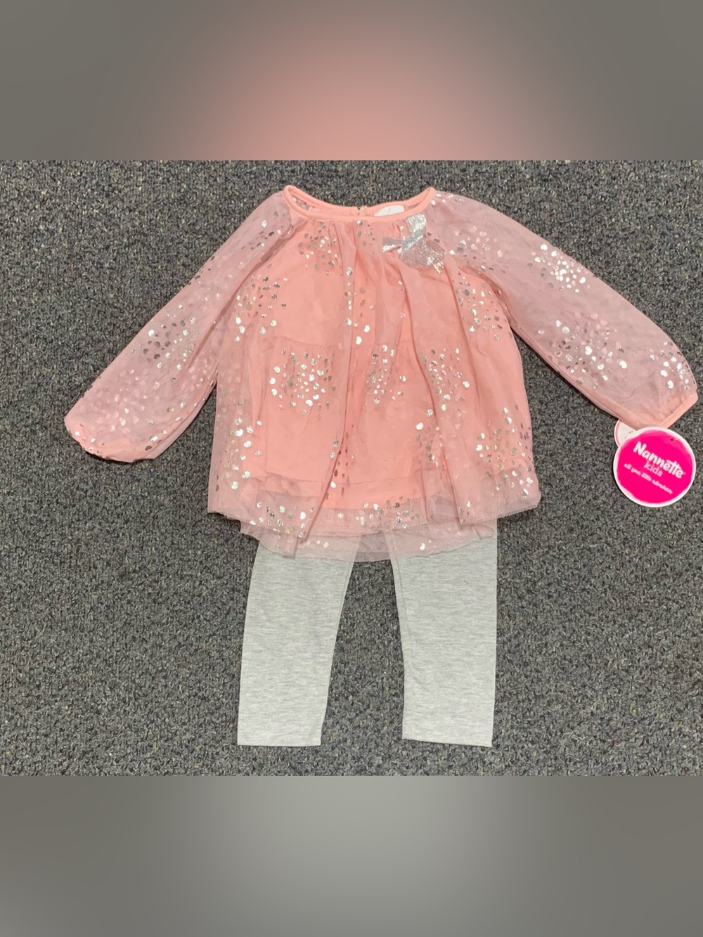 New Nannette Kids toddler girls 2T sparkly heart shirt top and leggings outfit